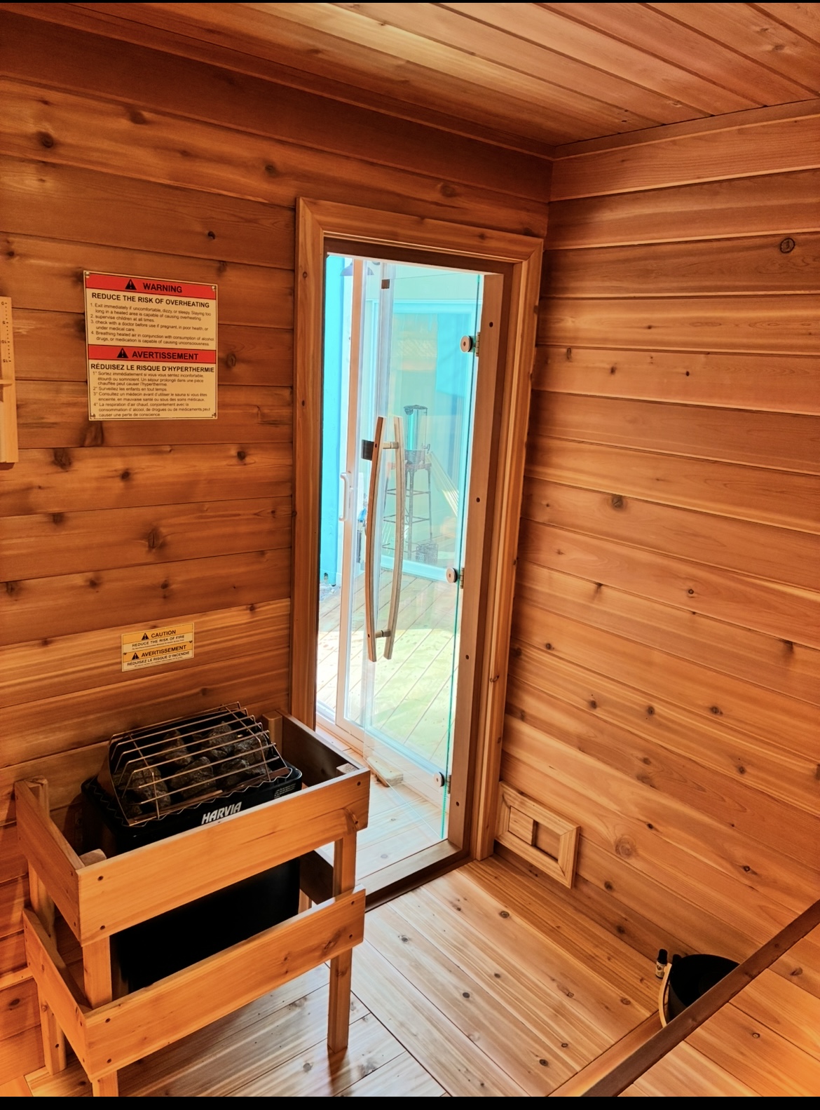 Inside the custom Finnish cedar sauna at Contrast by Raven